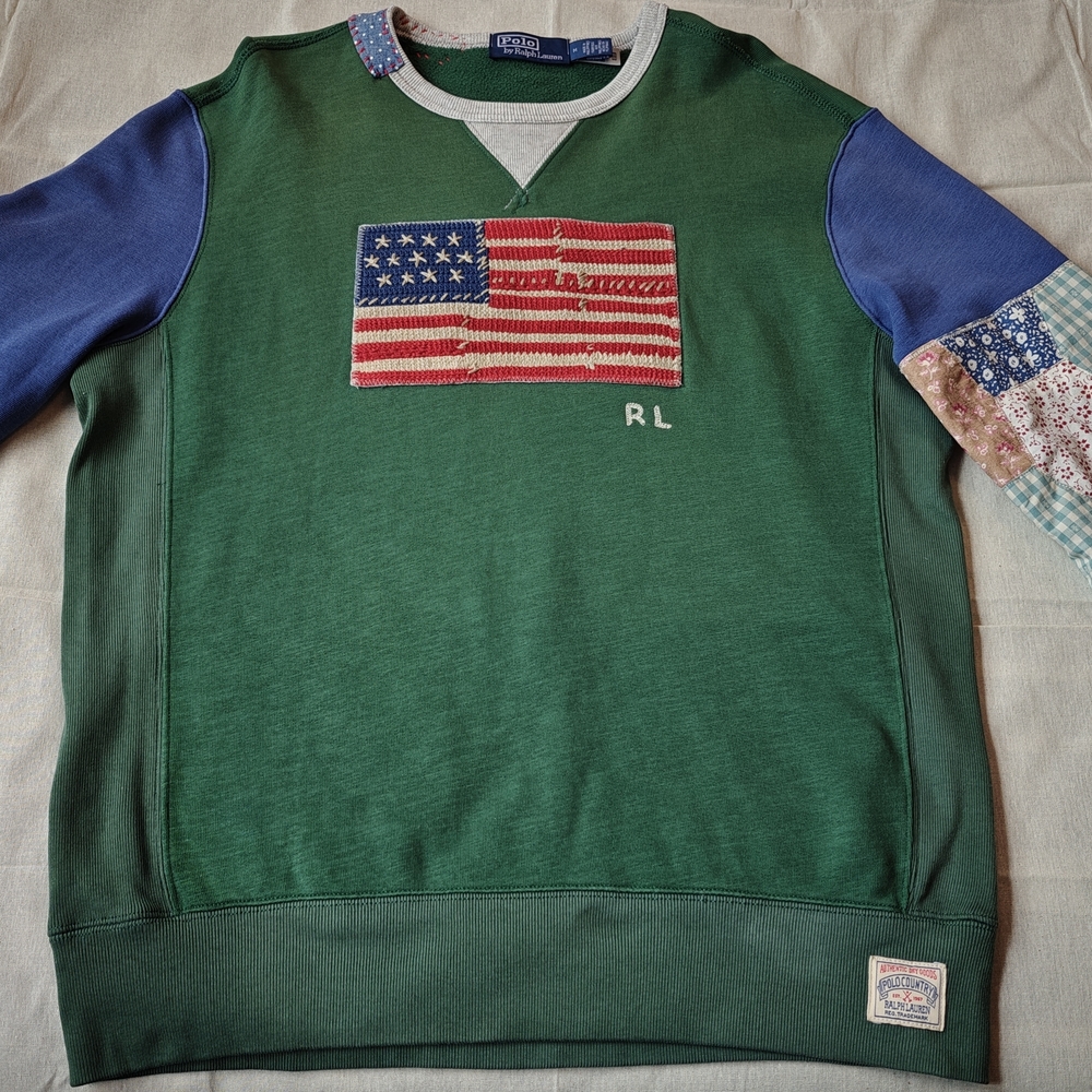 Polo by Ralph Lauren Men's Green Flag Patch Pullover Sweatshirt